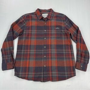 Weird Fish Men’s Flannel Shirt Brown Black Plaid Size Large Cotton Long Sleeve